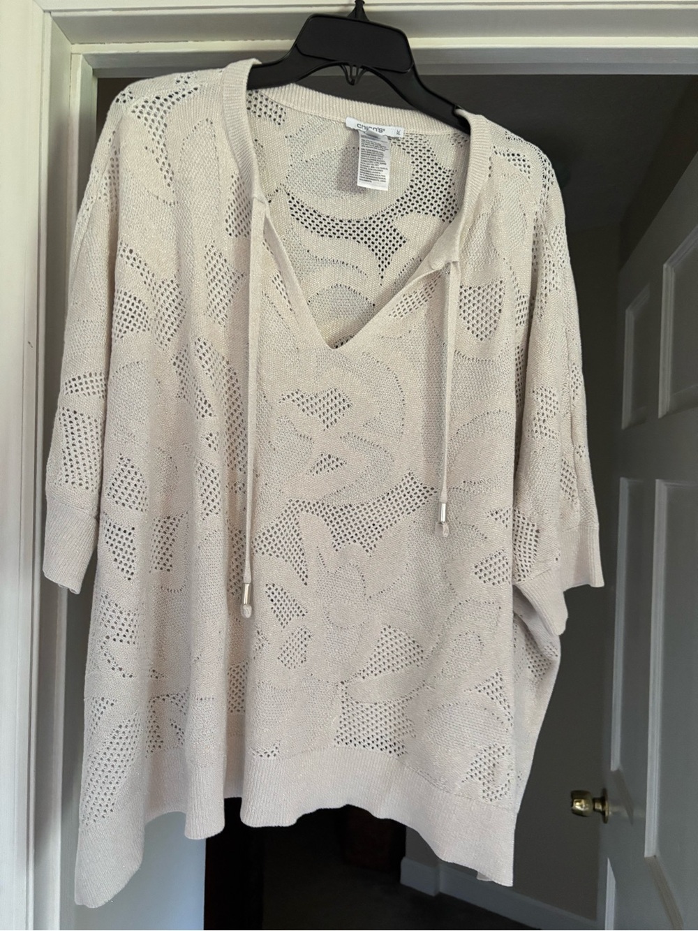 Chico's Cream Open-Knit Hooded Swim Coverup